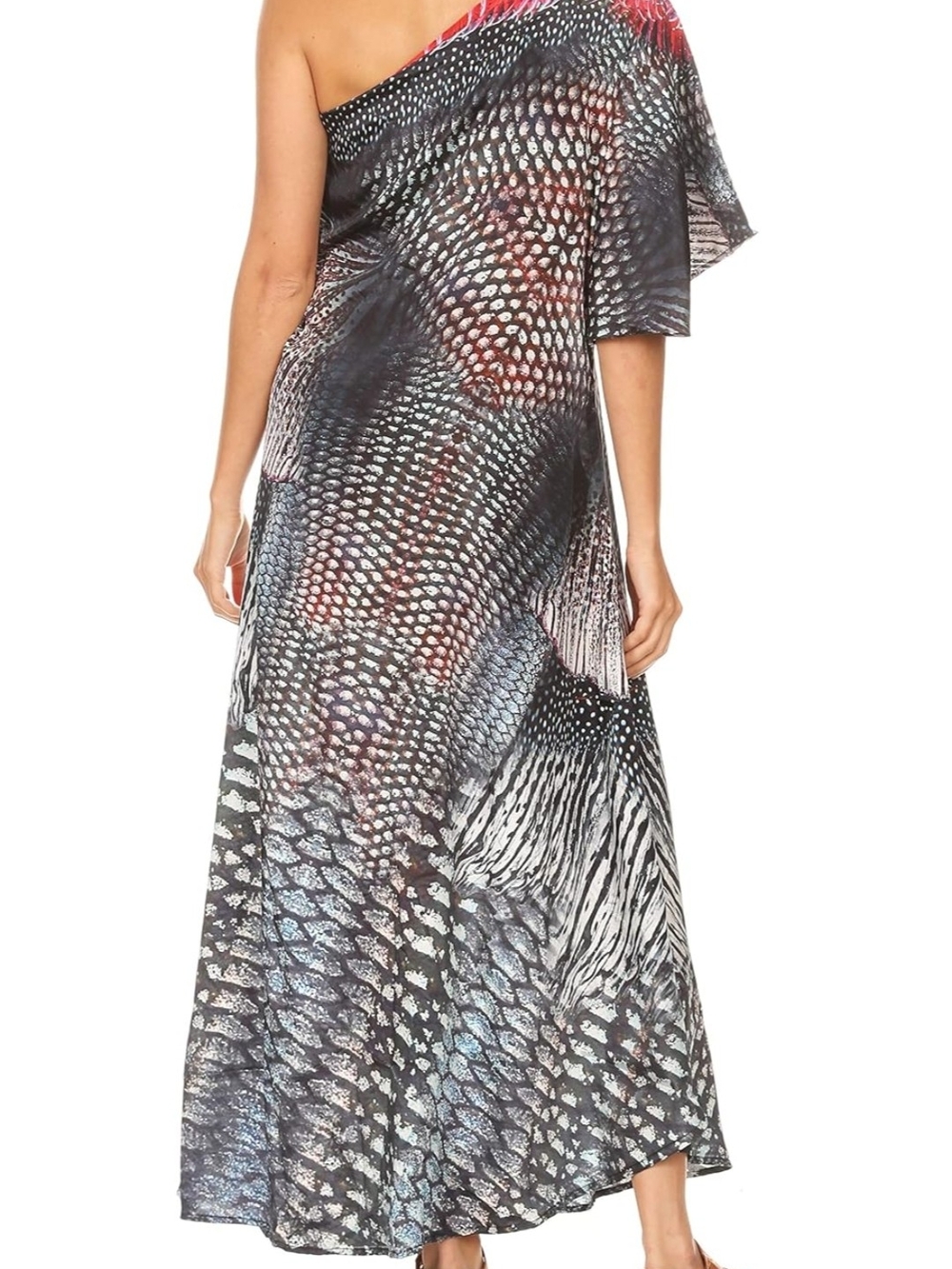 Sakkas Black, White & Red Printed One-Shoulder Dress